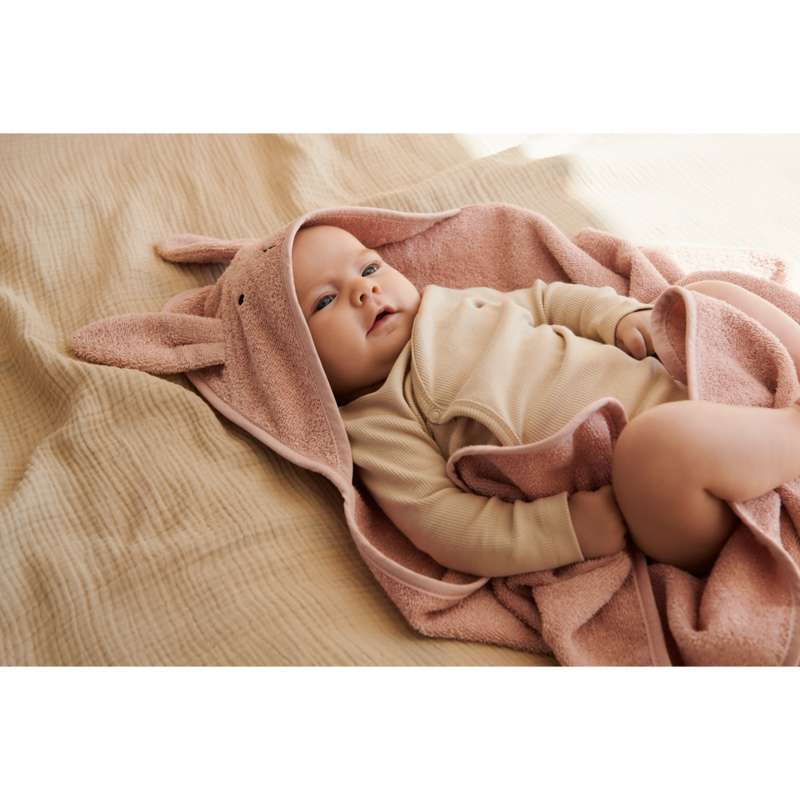 Liewood Albert Bath Towel with Hood - Baby - Rabbit - Rose 