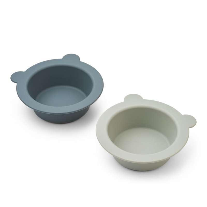 Liewood Peony Non-Slip Bowl - 2-Pack - Whale Blue/Dove Blue 