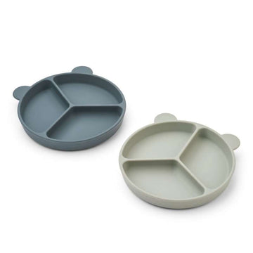 Liewood Stacy Non-Slip Divided Plate - 2-Pack - Whale Blue/Dove Blue 