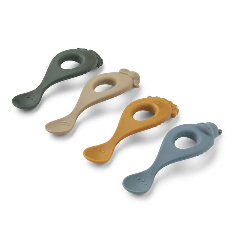 Liewood Cuillères à bébé Liva Bløde - 4 pièces - Silicone - Safari/Mélange Bleu Multi 