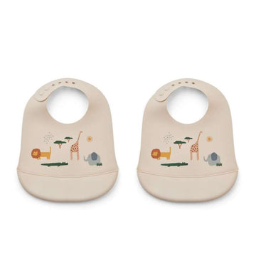 Liewood Tilda Bavoirs - 2-pack - Silicone - Safari/Mélange Sandy 