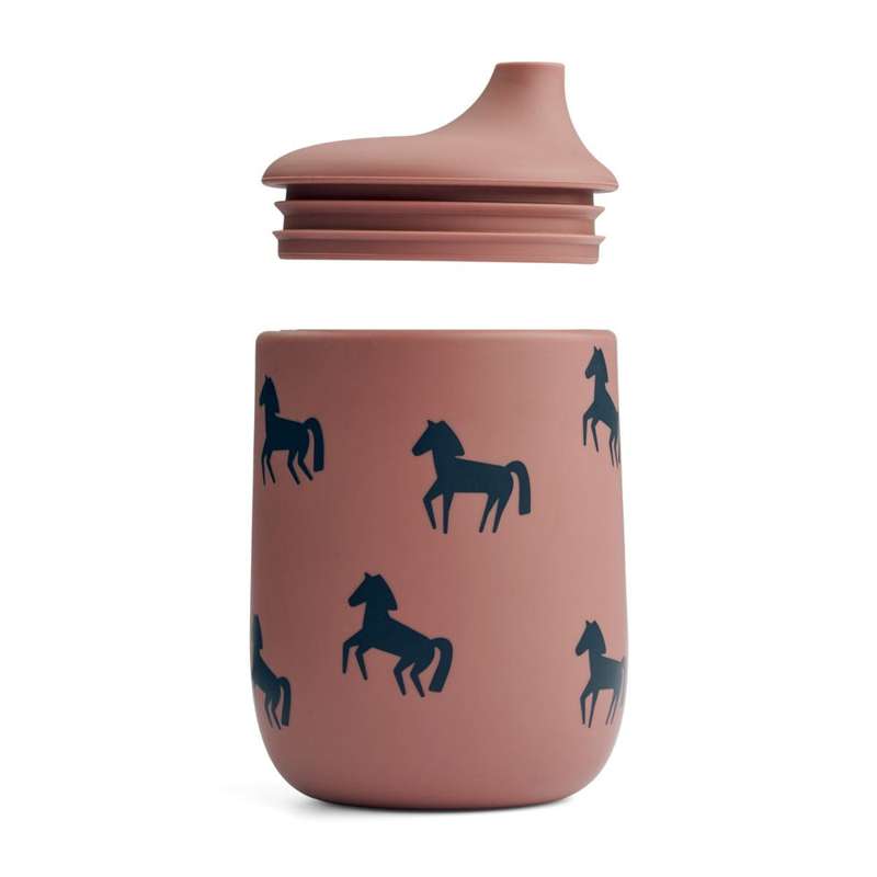 Liewood Ellis Drinking Cup with Lid and Straw - Silicone - Horses/Dark Rosetta 