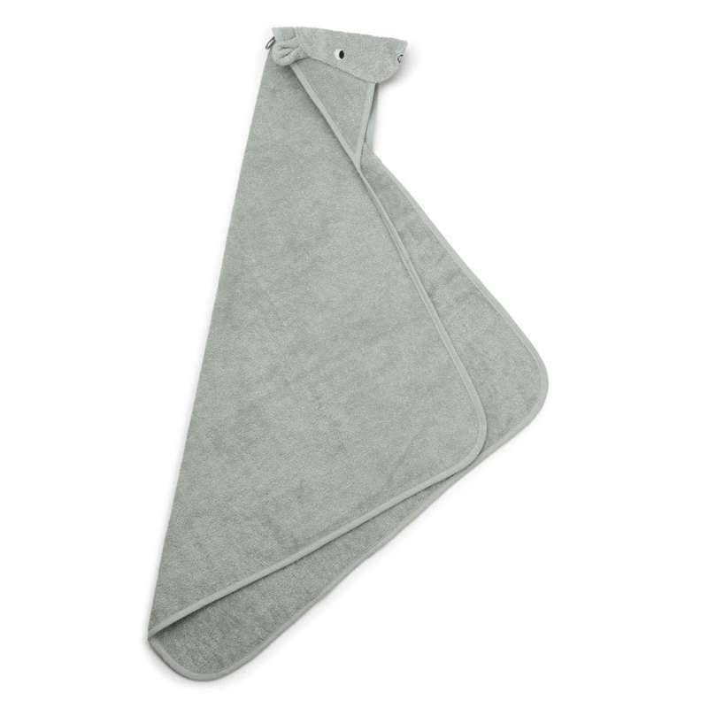 Liewood Albert Bath Towel with Hood - Baby - Hippo - Dove Blue 