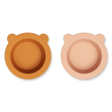 Liewood Peonias Antideslizante Cuenco - 2-Pack - Mostaza/Mezcla de Rosa de Toscana 