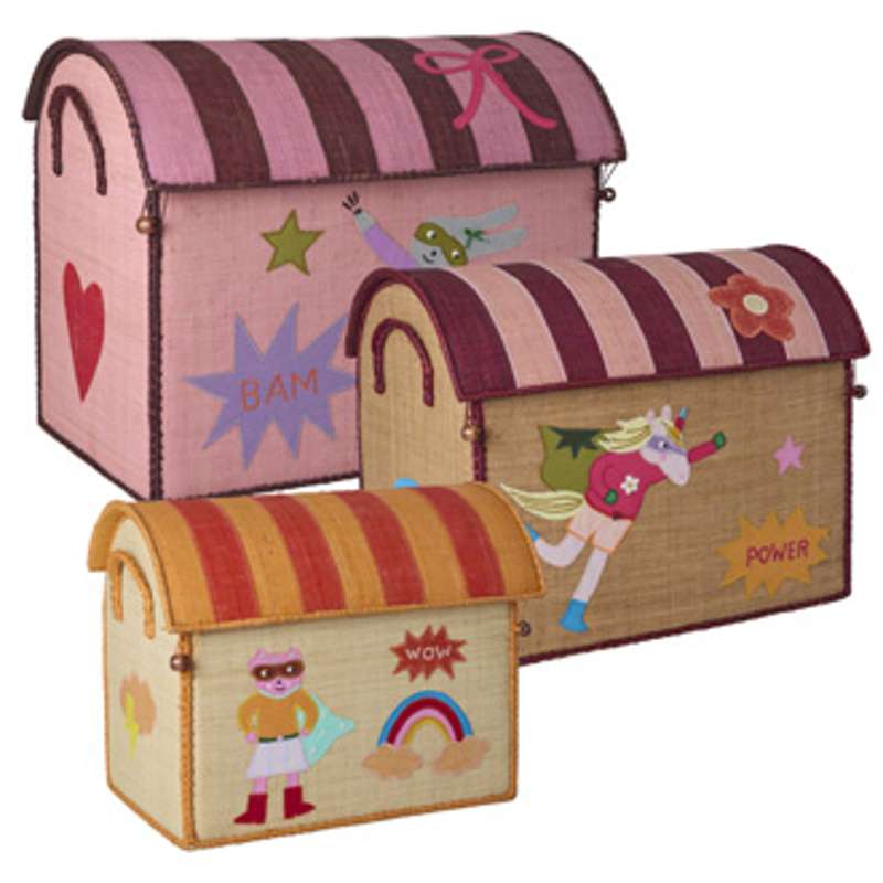 RICE Raffia Úložný dům - Hrdina - Růžový - 3 ks. 