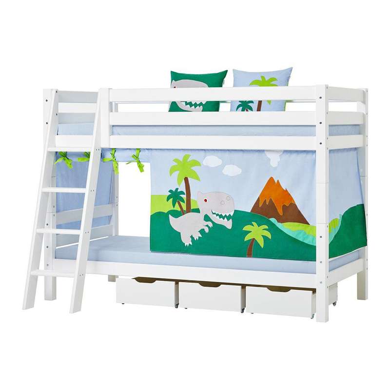 Hoppekids ECO Luxury - Двуетажно легло - 150 см. - 90x200 см. - Наклонена стълба - Гъвкаво легло - Бяло 