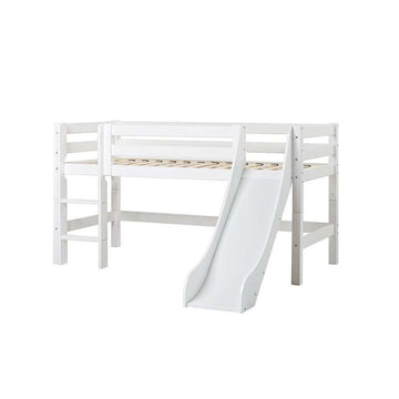 Hoppekids ECO Luxury - Lit mi-hauteur avec toboggan - 90x200 cm. - Sommier flexible - Blanc 