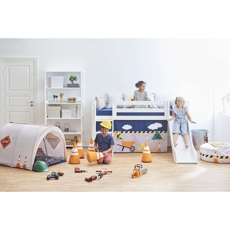 Hoppekids ECO Luxury - Ημιυψωμένο Κρεβάτι με Ράμπα - 90x200 εκ. - Λοξή Σκάλα - Ευέλικτη Βάση Στρώματος - Λευκό 