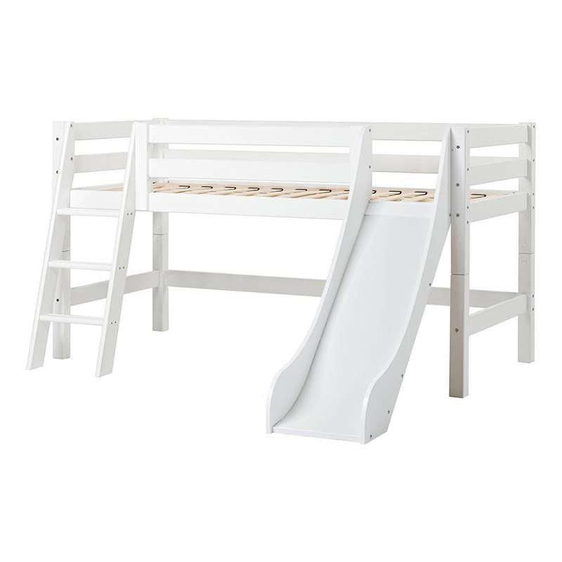 Hoppekids ECO Luxury - Mid sleeper bed m. Slide - 90x200 cm. - Slanted Ladder - Flexible Base - White 