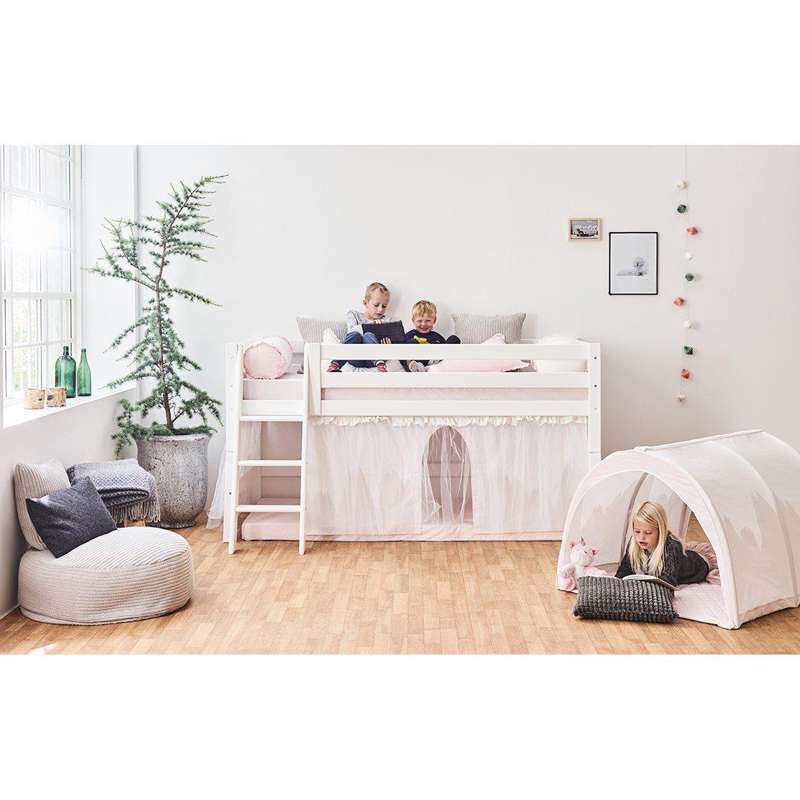 Hoppekids ECO Luxury - Полу-високо легло - 90x200 см. - Наклонена стълба - Гъвкава подложка - Бяла 