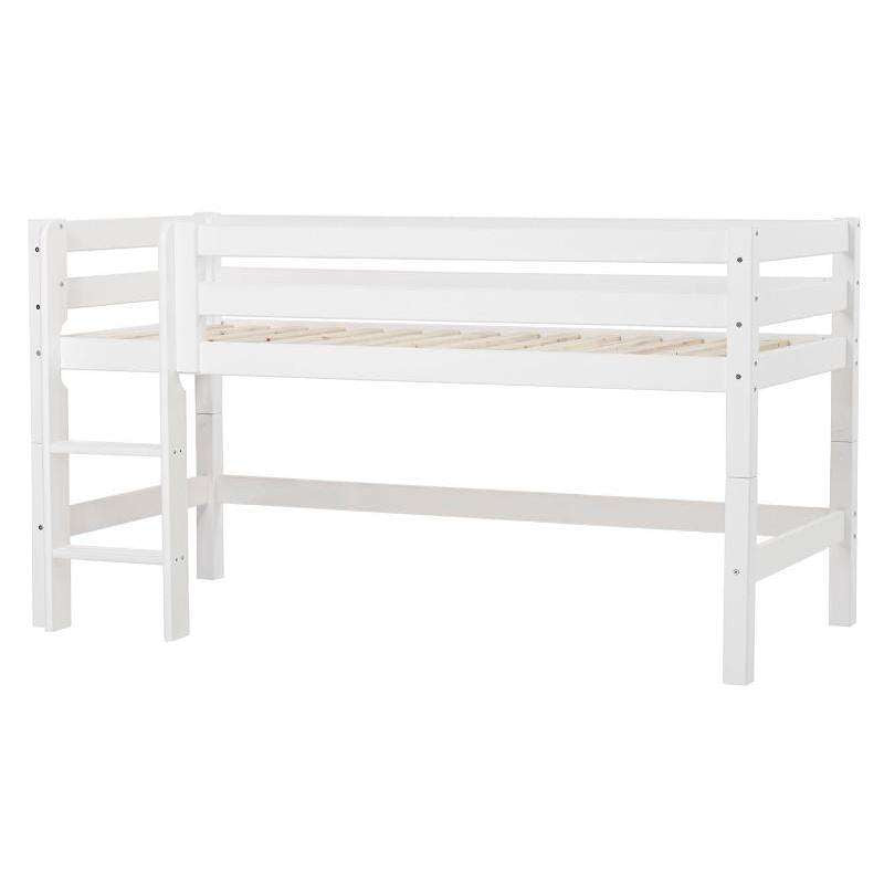 Hoppekids ECO Luxury - Mid sleeper bed m. Backrest - Straight Ladder (Multiple Sizes) - White 