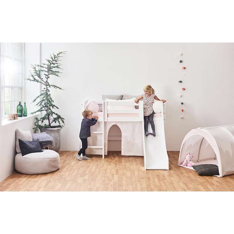 Hoppekids ECO Luxury - Cama meia-altura m. Escorrega - Escada Reta (Vários Tamanhos) - Branco 