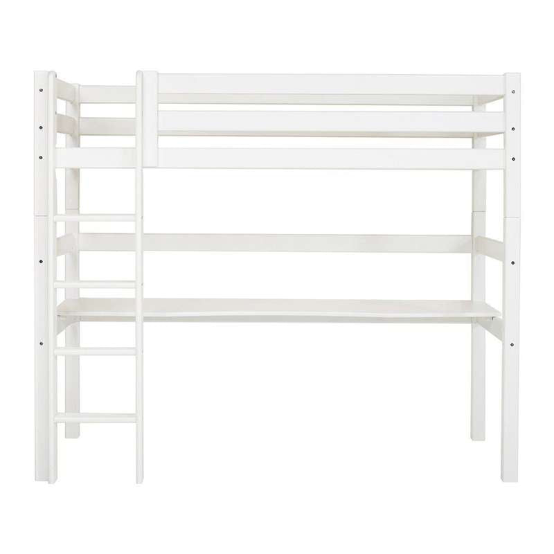 Hoppekids ECO Luxury - Lit mezzanine m. Plateau - 90x200 cm. - Fond de tiroir flexible - Blanc 