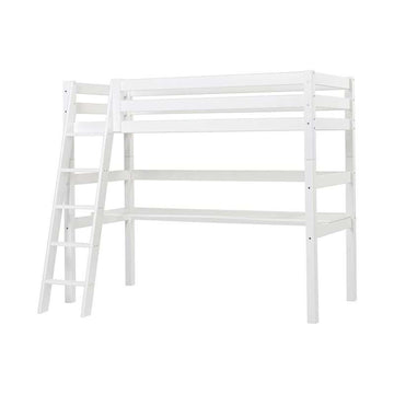 Hoppekids ECO Luxury - Cama alta con superficie de mesa - 90x200 cm. - Escalera inclinada - Blanca 