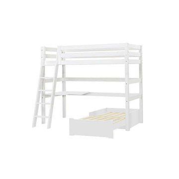 Hoppekids ECO Luxury - MEGA Bed with Lounge Module and Tabletop - 90x200 cm. - Slanted Ladder - Flexible Mattress Base - White 