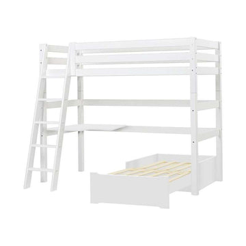 Hoppekids ECO Luxury - MEGA Bed with Lounge Module and Tabletop - 90x200 cm. - Slanted Ladder - White 