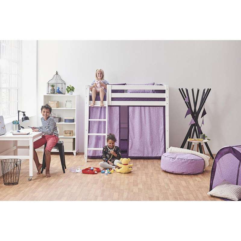 Hoppekids ECO Luxury - Полу-високо легло - 90x200 см. - Наклонена стълба - Гъвкава подматрачна рамка - Бяла 