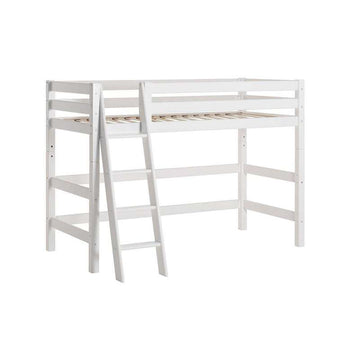 Hoppekids ECO Luxury - Lit haut - 90x200 cm. - Échelle inclinée - Base d'insertion flexible - Blanc 