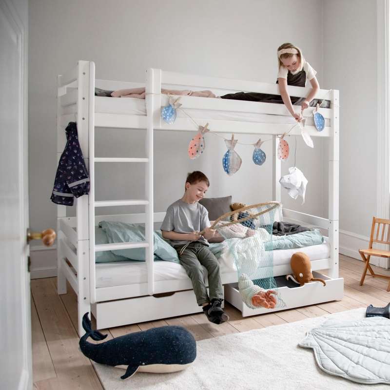 Hoppekids ECO Luxury - High Bunk bed - 177 cm. - Straight Ladder (Multiple Sizes) - White 