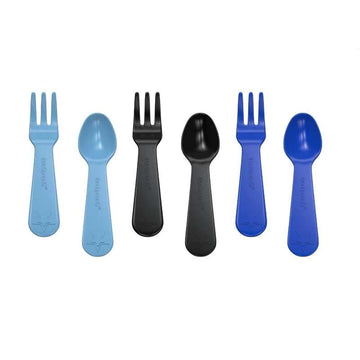 Lunch Punch Mini Spoon and Mini Fork - 3 Sets - Blue/Black 