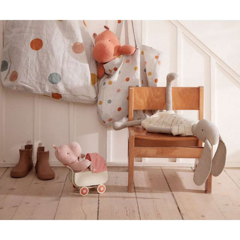 Maileg Vintage Stroller with Bedding - Miniature - Coral 