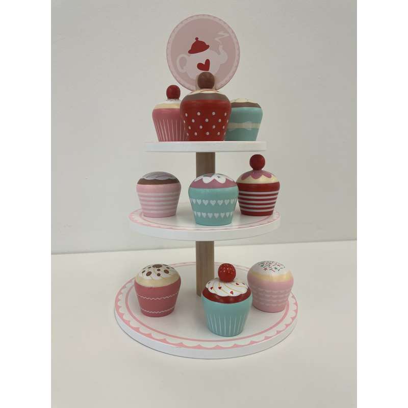 Kid'oh Play food - Cake stand with cakes (Wood) 