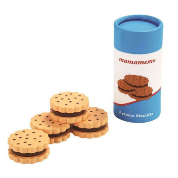 MaMaMeMo Play food in wood - Chocolate cookies in a package - 4 pcs. 