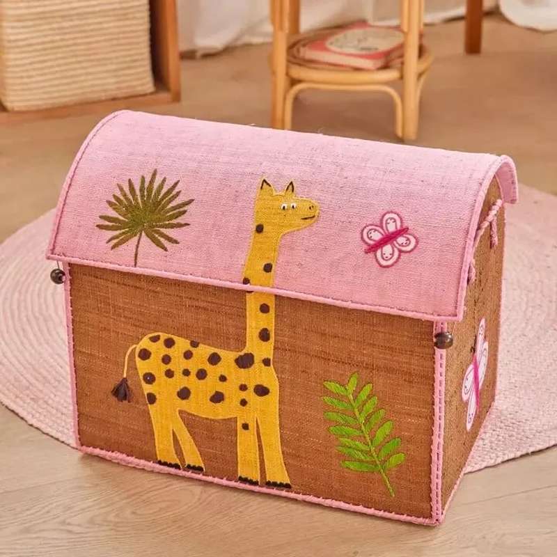 RICE Raffia Aufbewahrungshaus - Wildlife - Pink - Mittel 