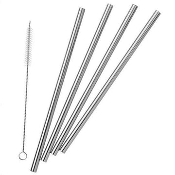 Pulito SteelStraw Stainless Steel Straws with Brush - 4-Pack - Straight - 22 cm/8mm. 