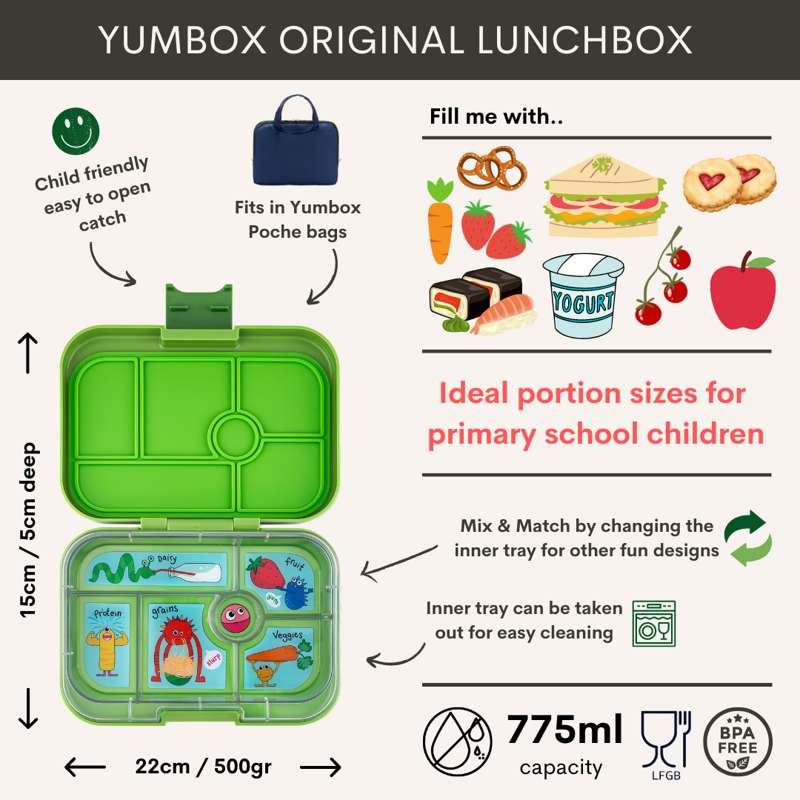 Yumbox Svačinová krabička - Originál - 6 přihrádek - Wow Red/Vtipné monstra 