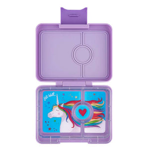 Yumbox Кутия за храна - Мини закуска - 3 отделения - Лавандулово лилаво/Еднорог 