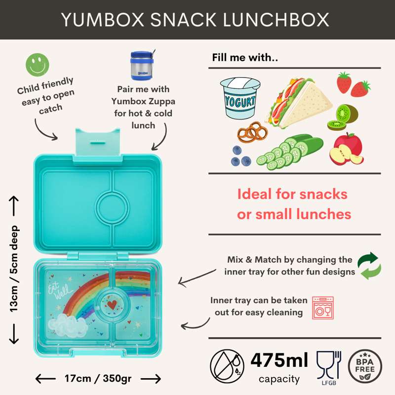 Yumbox Caixa de almoço - Minisnack - 3 compartimentos - Rosa Power/Arco-íris 