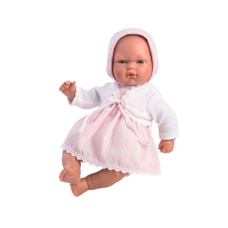 Asi Oli Baby Doll - Patterned Pink Dress, Cardigan, and Bonnet (30 cm.)