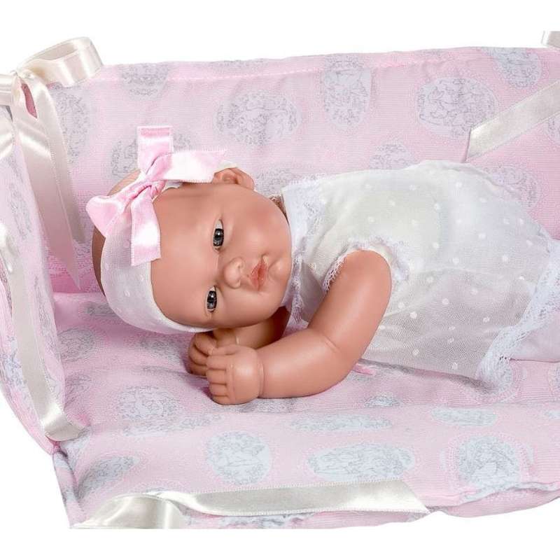Asi Oli baby doll - light blonde dress, headband, and pink bed (30 cm.)