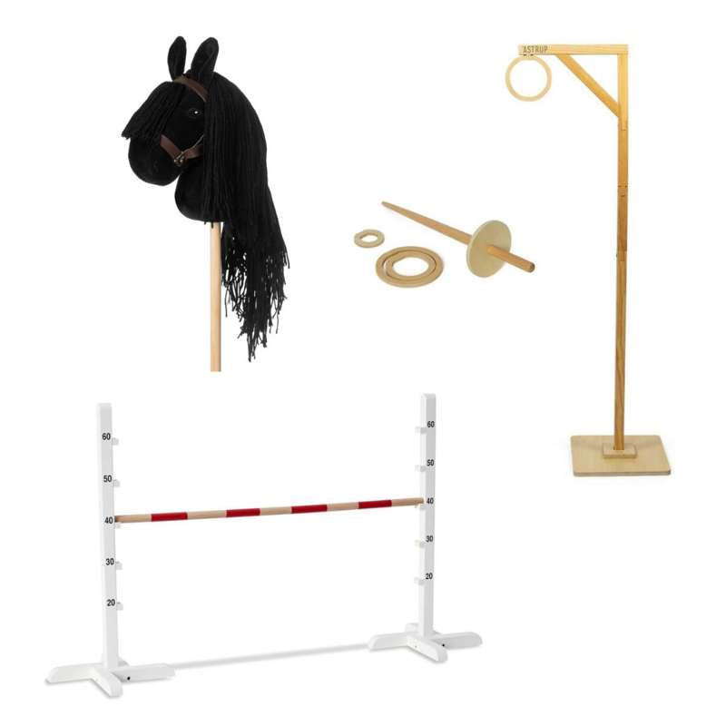 Astrup Hobby Horse Set with Ring Rider, Spring and Hobby Horse - Black
