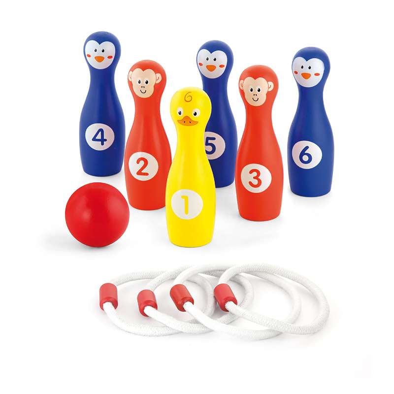 Kid'oh Wooden Toy Bowling and Ring Toss (2-in-1)