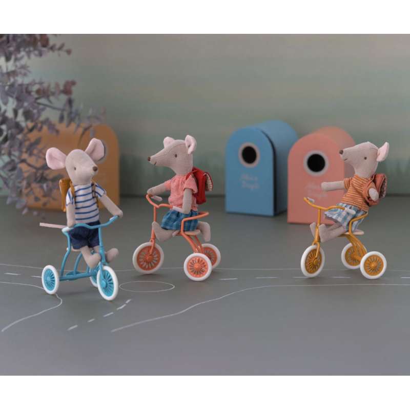 Maileg Big Brother Bike Mouse with Backpack - Blue (13 cm)