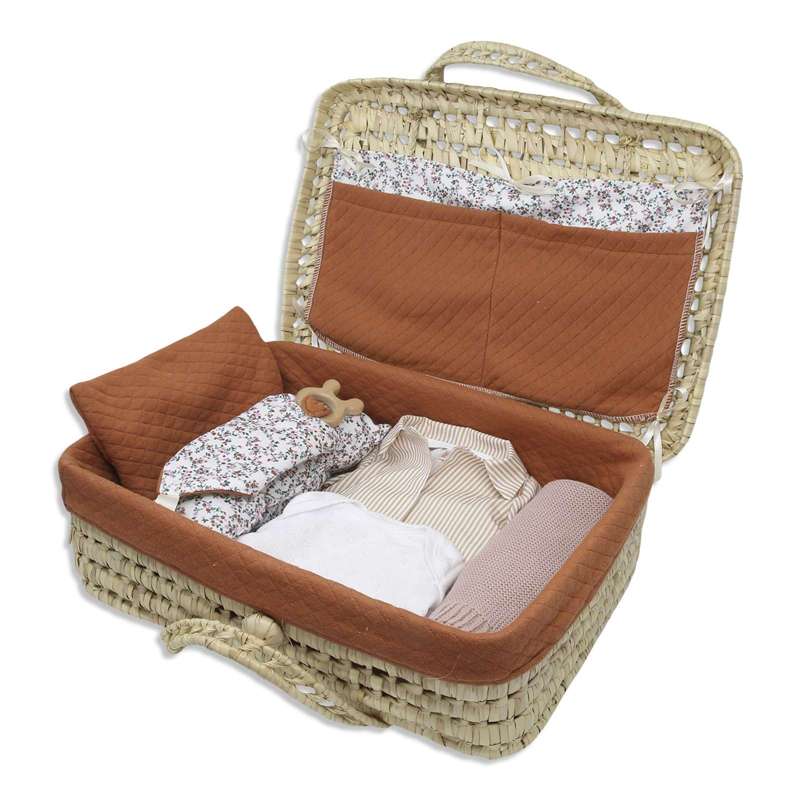Memories by Asi Doll Clothing (43-46 cm) Doll Suitcase in Wicker - with Contents - Flower Print