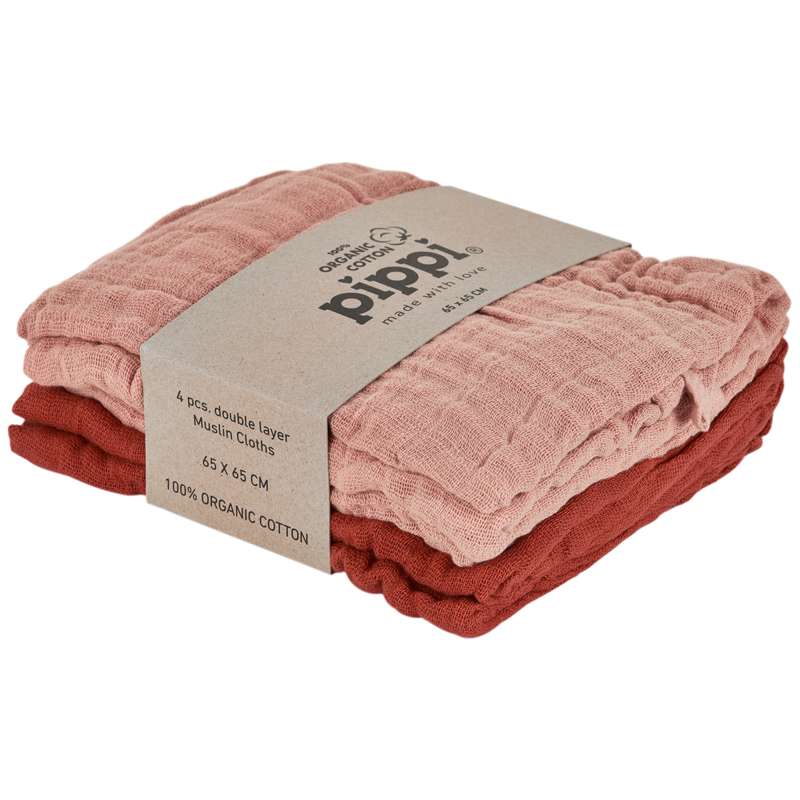 Pippi Diaper Organic Cloth Muslin (4-pack) - Misty Rose