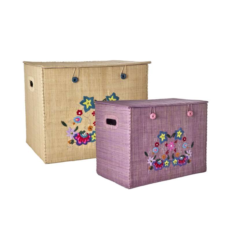 RICE Raffia Storage Boxes - Lavender/Natural - 2 pcs.
