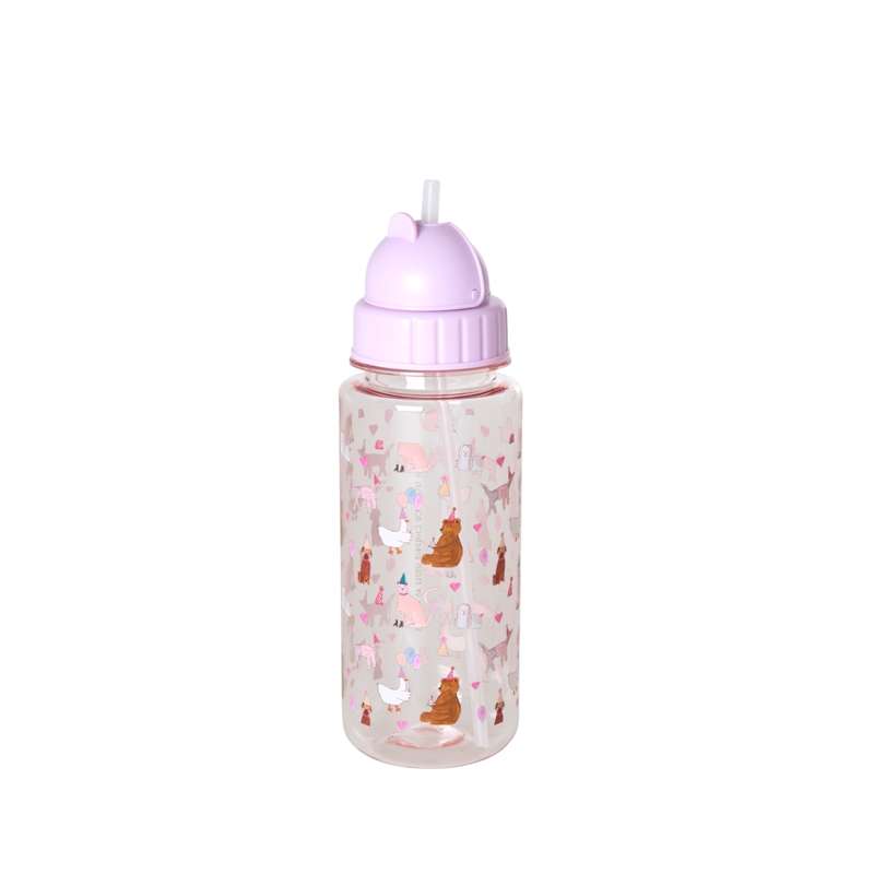 RICE Botella de bebida con función de sorbete - Animal de fiesta - 500 ml. - Rosa 