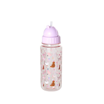 RICE Botella de bebida con función de sorbete - Animal de fiesta - 500 ml. - Rosa 