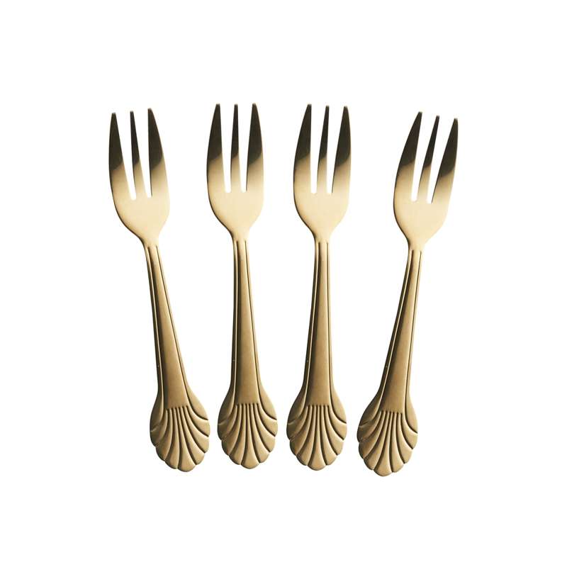 RICE Cake forks - 4-pack - Rustproof Steel - Gold-colored 