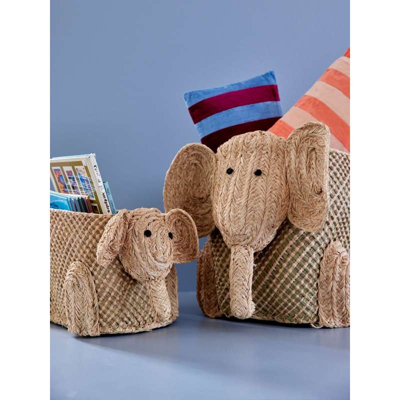 RICE Seagrass Storage Basket - Jungle Animals - Small Elephant - Natural