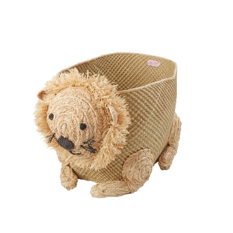 RICE Seagrass Storage Basket - Jungle Animals - Large Lion - Natural