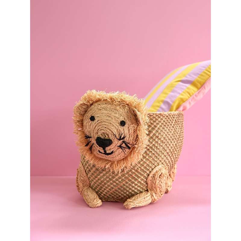 RICE Storage Basket - Jungle Animals - Large Lion - Natural 