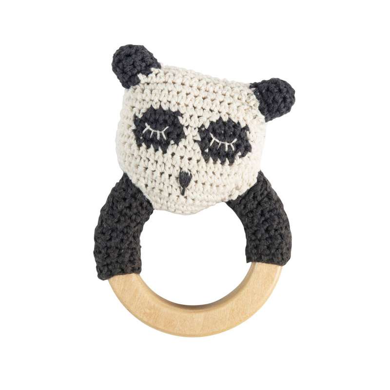 Sebra Crocheted Rattle - Panda on Wooden Ring